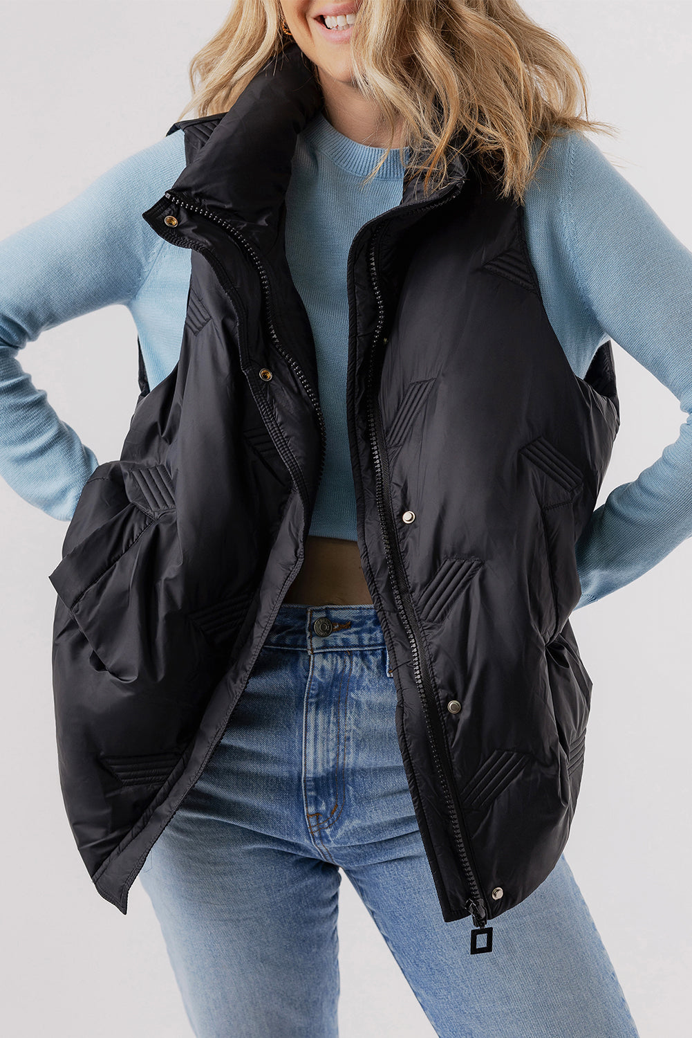 Vests - High-Neck Zip Quilted Vest – Essential Fall Layer