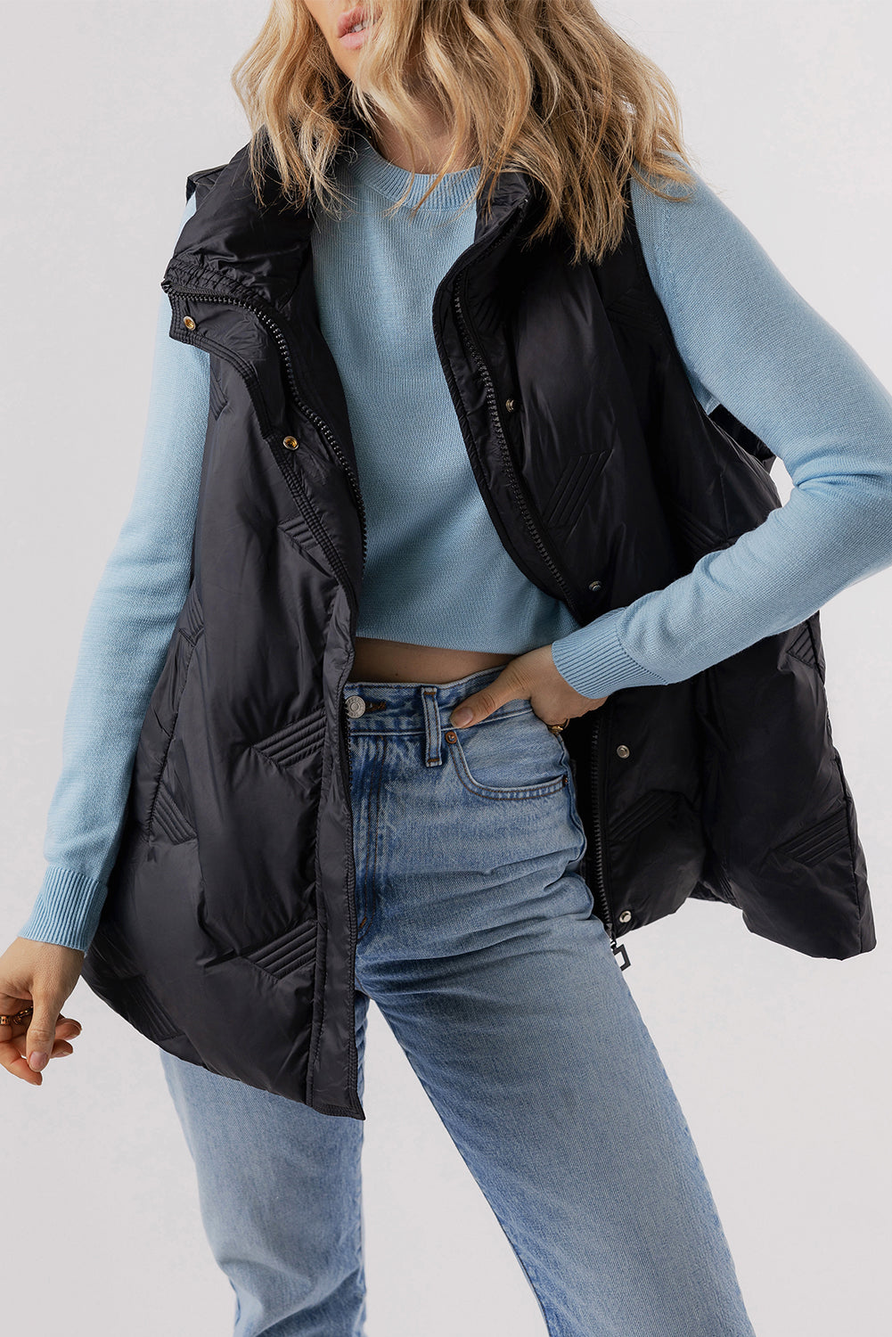 Vests - High-Neck Zip Quilted Vest – Essential Fall Layer