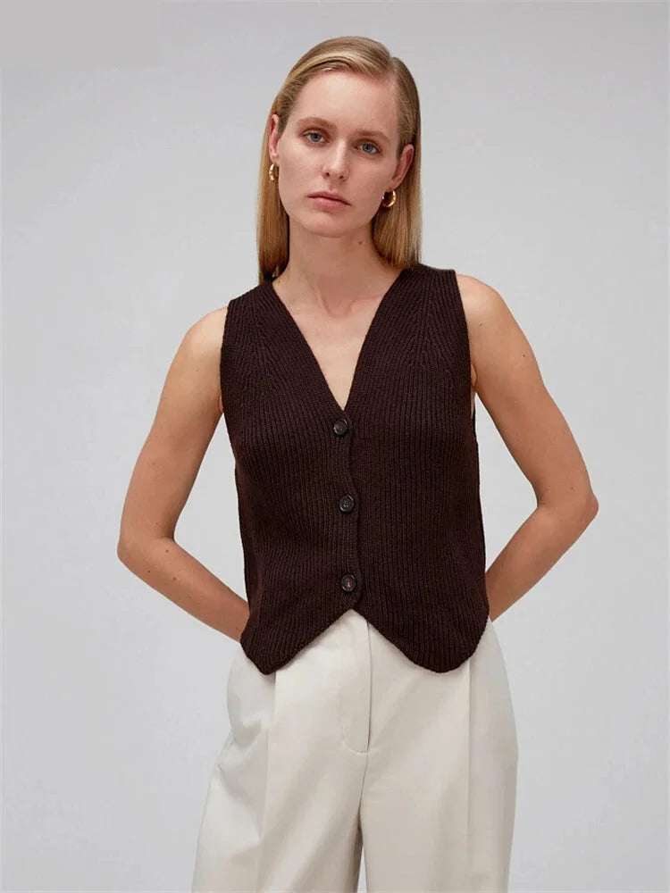 Vests- Knitting Sleeveless Top Vest for Elegant Layering Office Wear- - Pekosa Women Fashion