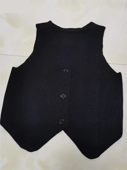 Vests- Knitting Sleeveless Top Vest for Elegant Layering Office Wear- Black- Pekosa Women Fashion