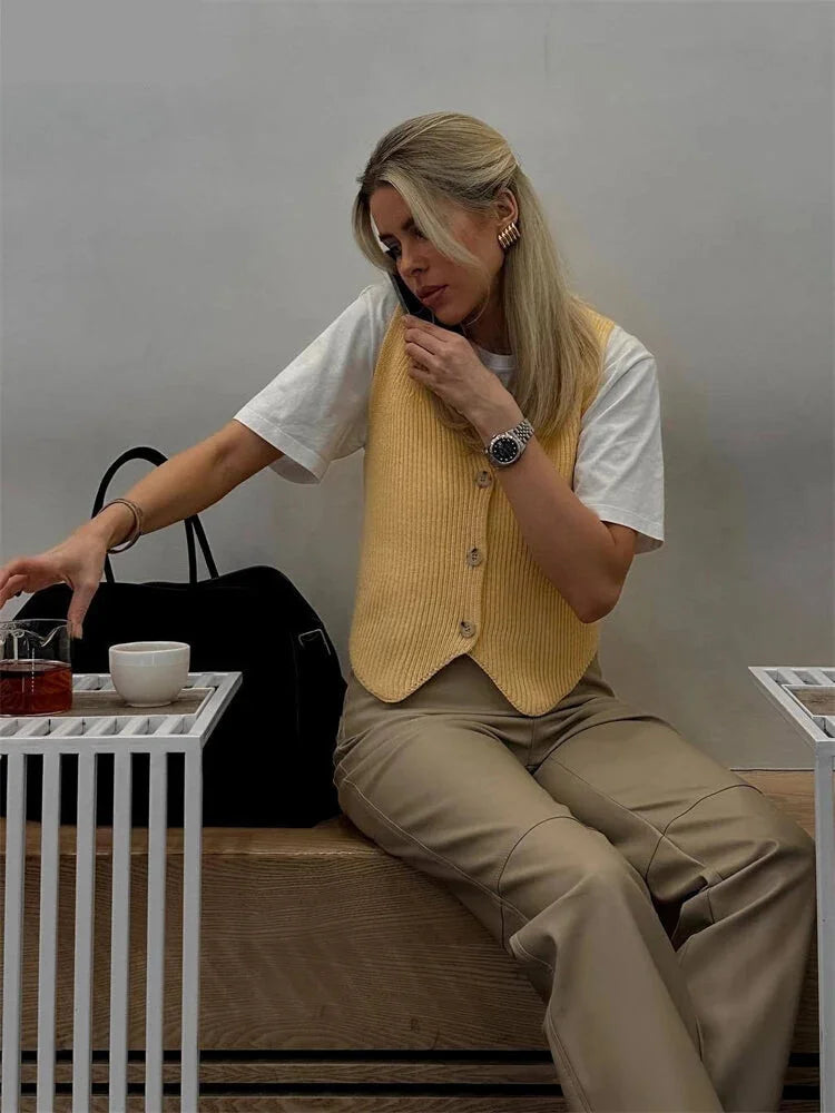 Vests- Knitting Sleeveless Top Vest for Elegant Layering Office Wear- - Pekosa Women Fashion