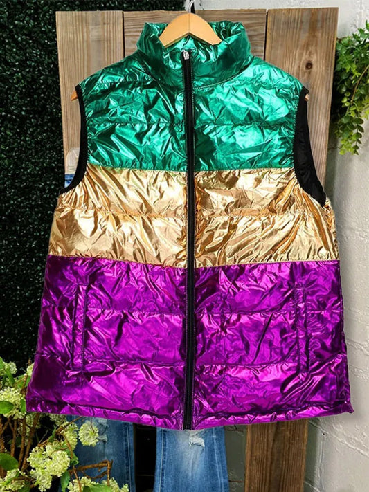 Vests - Metallic Puffer Vest for Women's Mardi Gras