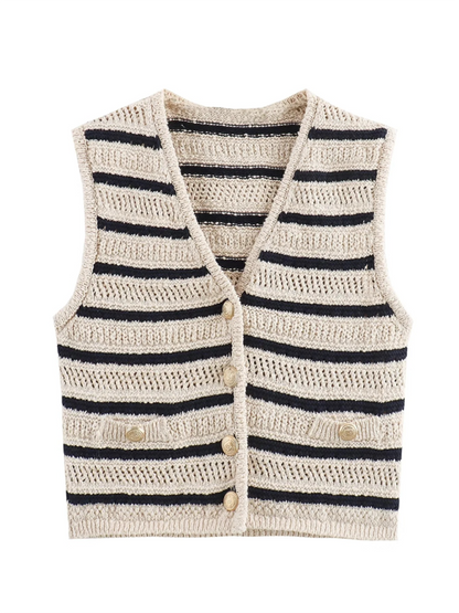 Vests Top- Women Striped Crochet Vest- - Pekosa Women Fashion