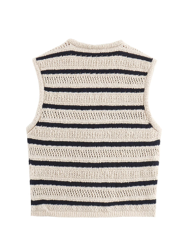 Vests Top- Women Striped Crochet Vest- - Pekosa Women Fashion