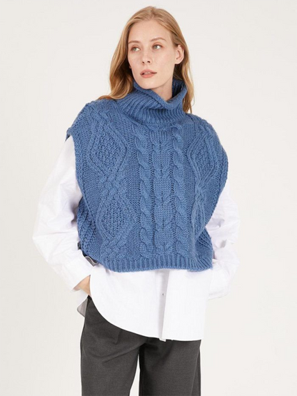 Vests - Turtleneck Cable-Knit Vest Sweater