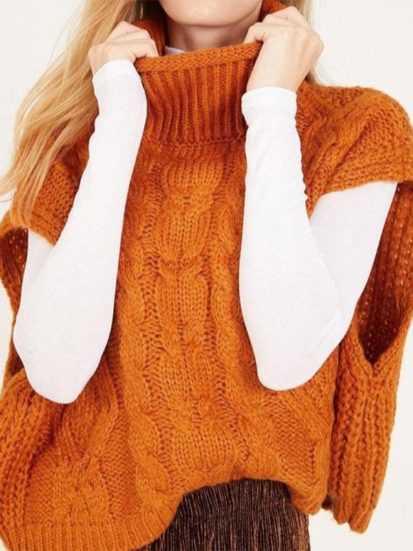 Vests - Turtleneck Cable-Knit Vest Sweater