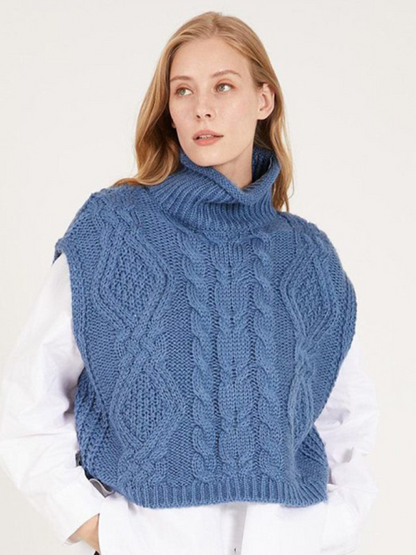 Vests - Turtleneck Cable-Knit Vest Sweater