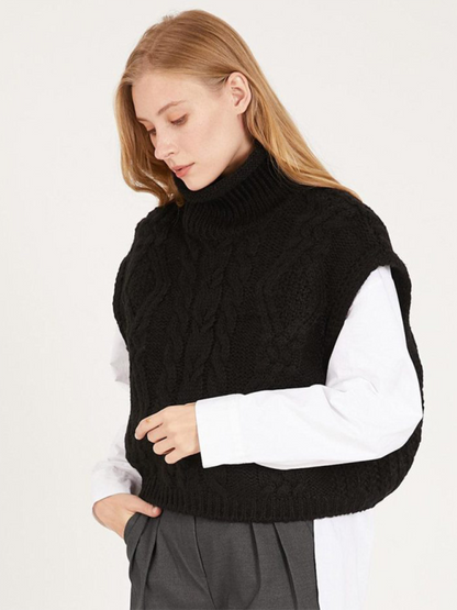 Vests - Turtleneck Cable-Knit Vest Sweater