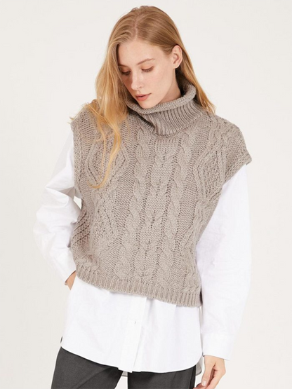 Vests - Turtleneck Cable-Knit Vest Sweater