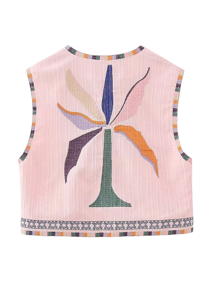 Vests- Women Boho Rhapsody Embroidered Vest Cropped Waistcoat- - Pekosa Women Fashion