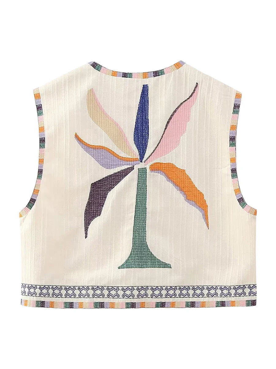 Vests- Women Boho Rhapsody Embroidered Vest Cropped Waistcoat- - Pekosa Women Fashion