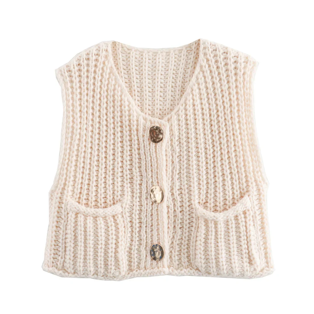 Vests- Women Button-Front Knit Vest - Your Transitional Layering Piece- Ivory- Pekosa Women Fashion