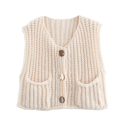 Vests- Women Button-Front Knit Vest - Your Transitional Layering Piece- Ivory- Pekosa Women Fashion