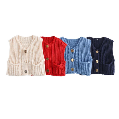 Vests- Women Button-Front Knit Vest - Your Transitional Layering Piece- - Pekosa Women Fashion