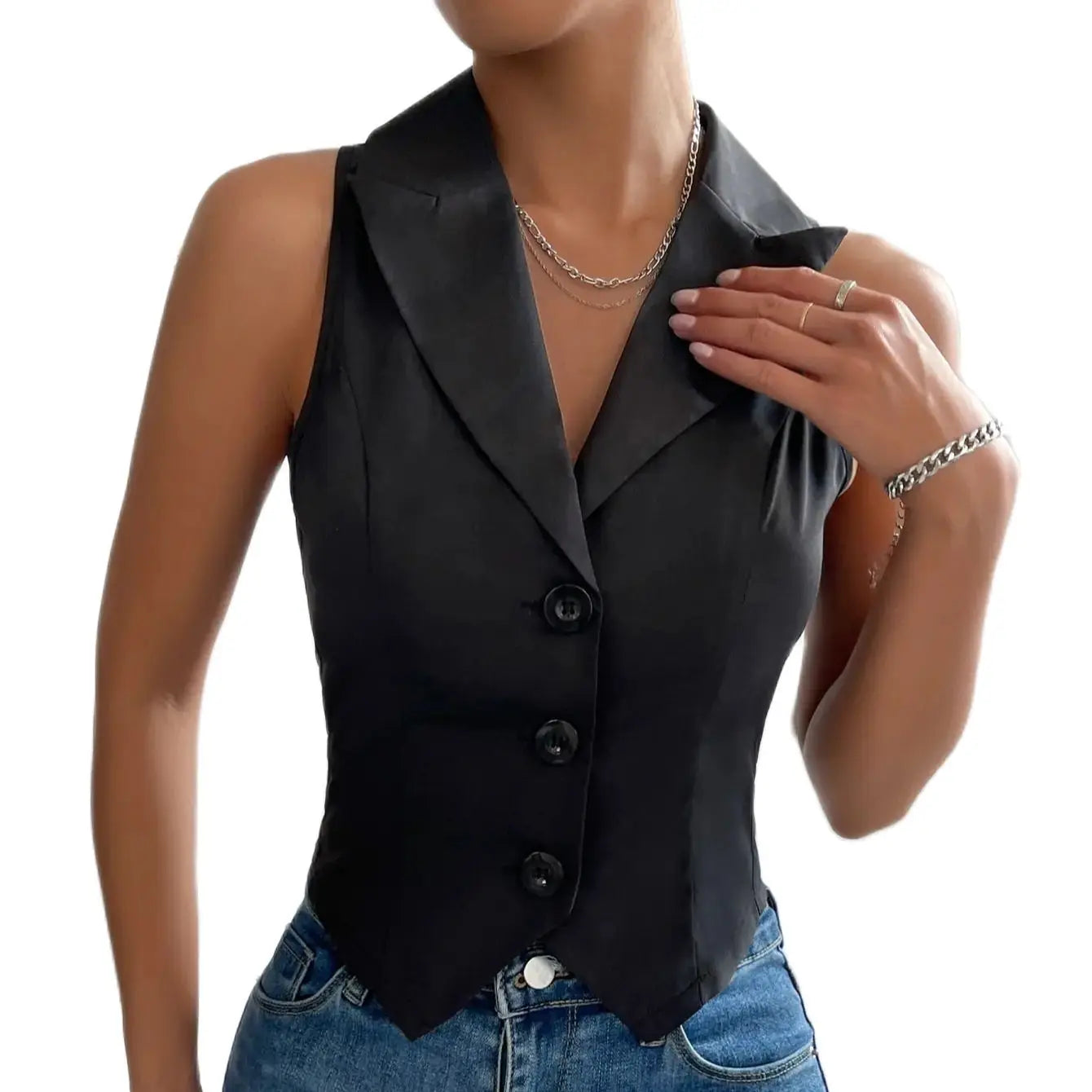 Vests- Women Tailored Single-Breasted Sleeveless Vest- - Chuzko Women Clothing