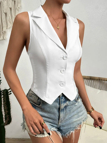 Vests- Women Tailored Single-Breasted Sleeveless Vest- - Chuzko Women Clothing