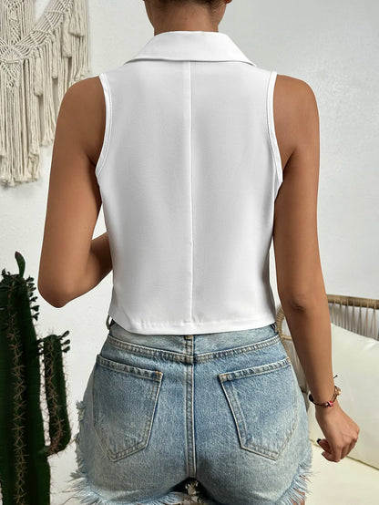 Vests- Women Tailored Single-Breasted Sleeveless Vest- - Chuzko Women Clothing