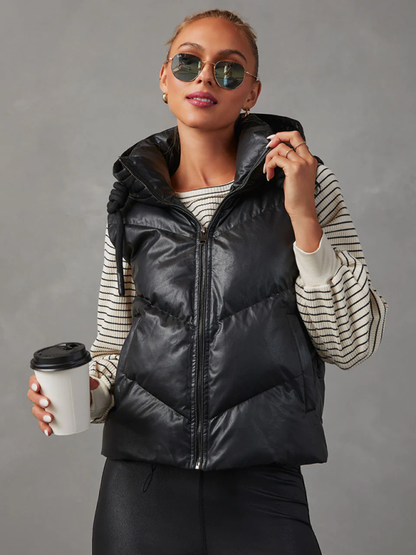 Vests- Women’s Cozy Down Zip-Up Hooded Vest for Fall & Winter- - Pekosa Women Fashion