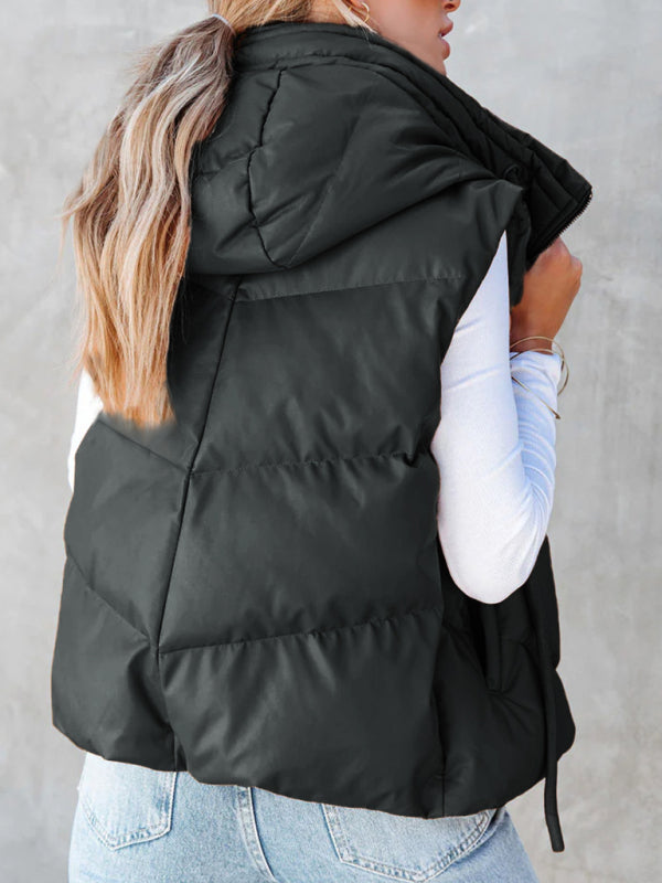 Vests- Women’s Cozy Down Zip-Up Hooded Vest for Fall & Winter- - Pekosa Women Fashion