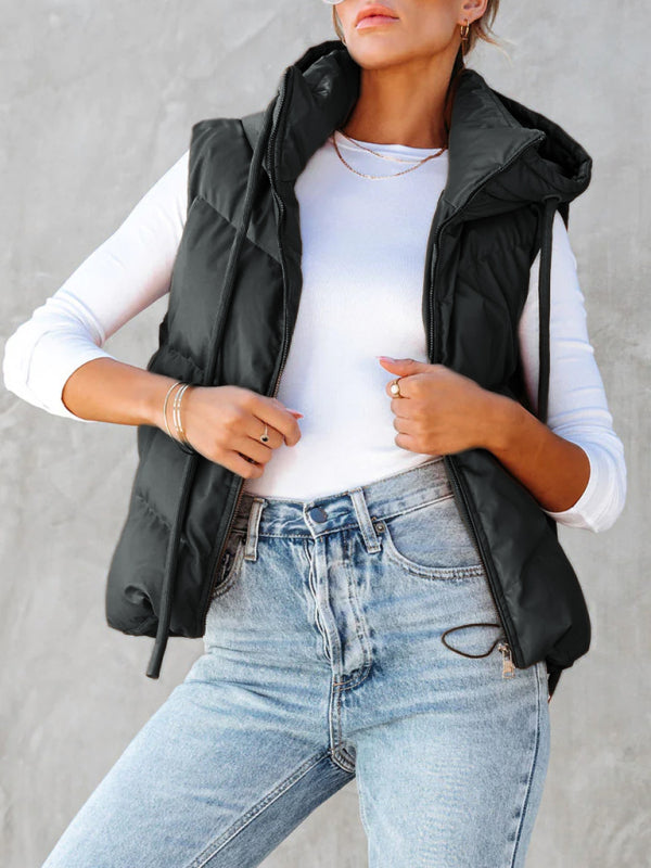 Vests- Women’s Cozy Down Zip-Up Hooded Vest for Fall & Winter- - Pekosa Women Fashion