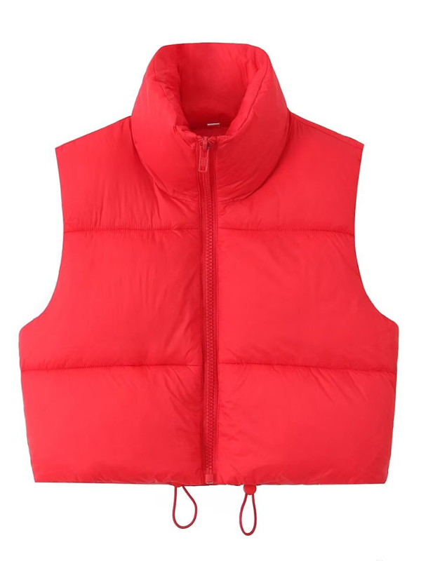 Vests- Women’s Zip-Up Cropped Down Vest | Cozy Fall Layer- Red- Pekosa Women Fashion