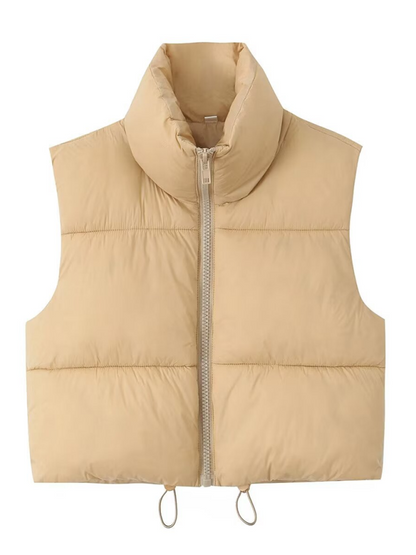 Vests- Women’s Zip-Up Cropped Down Vest | Cozy Fall Layer- Khaki- Pekosa Women Fashion