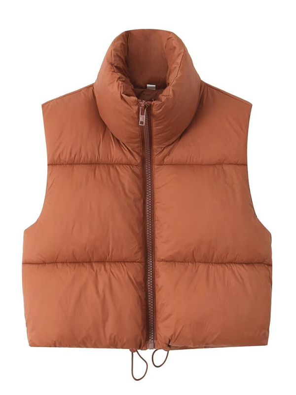 Vests- Women’s Zip-Up Cropped Down Vest | Cozy Fall Layer- Dark Brown- Pekosa Women Fashion