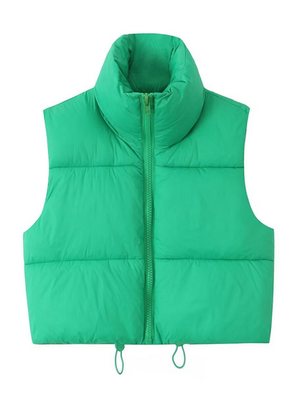 Vests- Women’s Zip-Up Cropped Down Vest | Cozy Fall Layer- Green- Pekosa Women Fashion