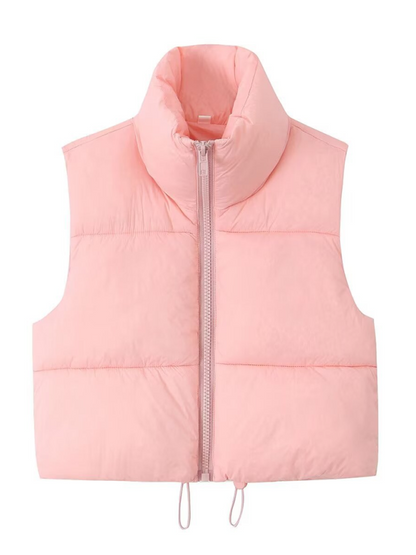 Vests- Women’s Zip-Up Cropped Down Vest | Cozy Fall Layer- Lotus root Pink- Pekosa Women Fashion