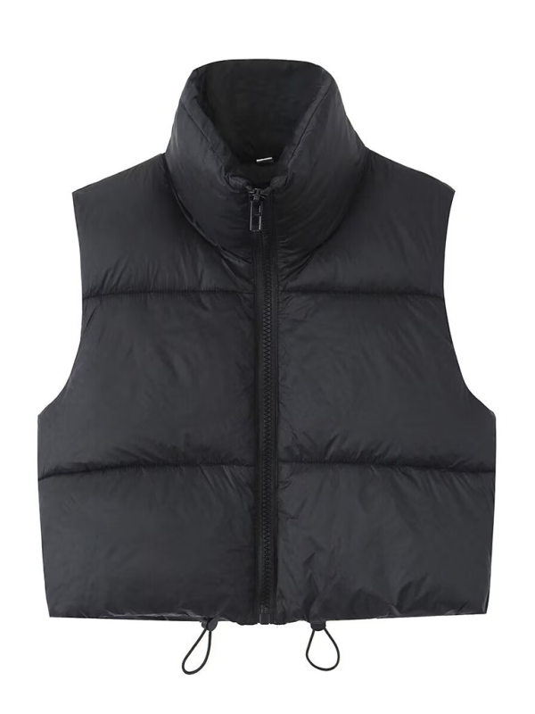 Vests- Women’s Zip-Up Cropped Down Vest | Cozy Fall Layer- Black- Pekosa Women Fashion