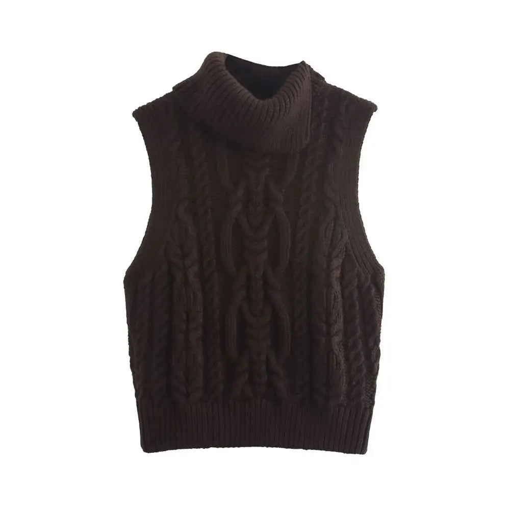 Vests - Wool Blend Vest Cable Knit Crop Sweater