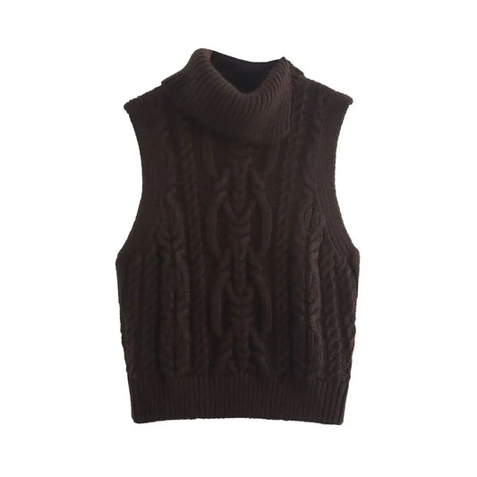 Vests - Wool Blend Vest Cable Knit Crop Sweater