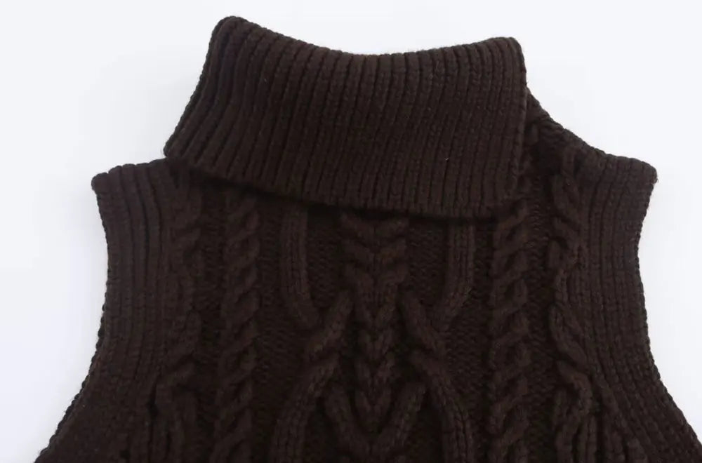 Vests - Wool Blend Vest Cable Knit Crop Sweater