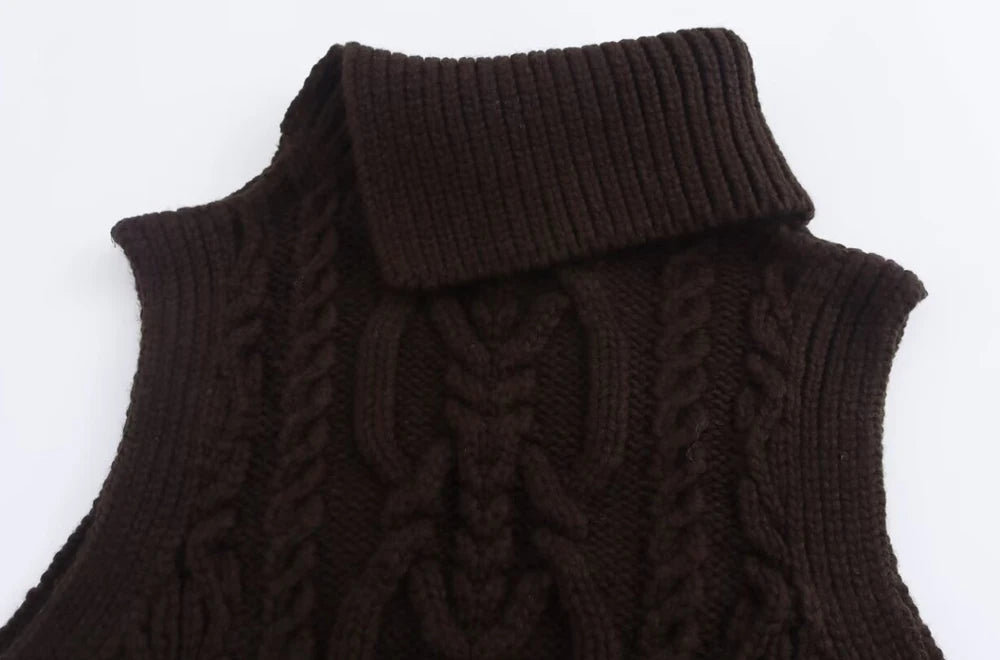 Vests - Wool Blend Vest Cable Knit Crop Sweater