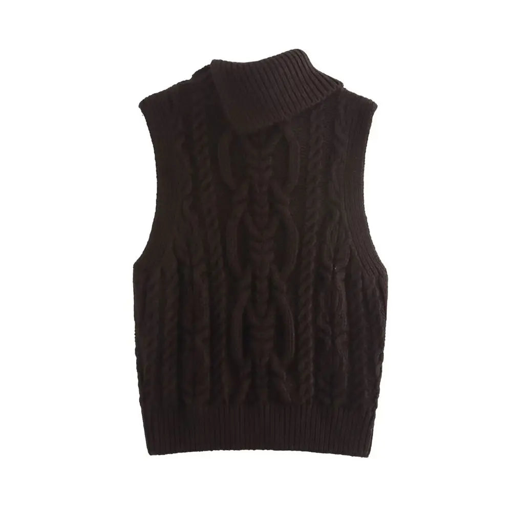 Vests - Wool Blend Vest Cable Knit Crop Sweater