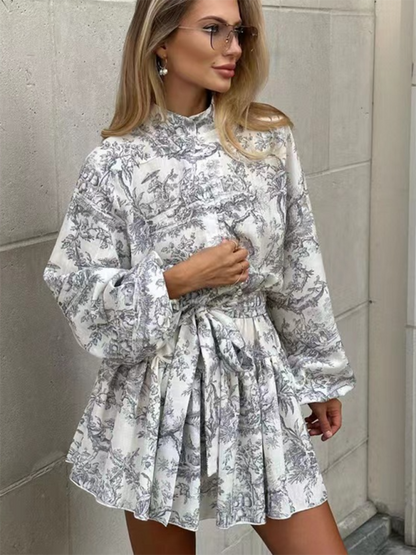 Vintage Dresses- Vintage Printed Mini Dress for Casual Outings & Artistic Events- - Pekosa Women Fashion