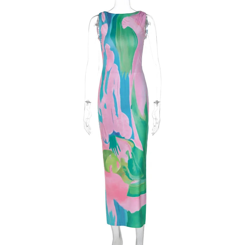 '- Watercolor Maxi Dress for Weddings and Garden Parties- - Chuzko Women Clothing