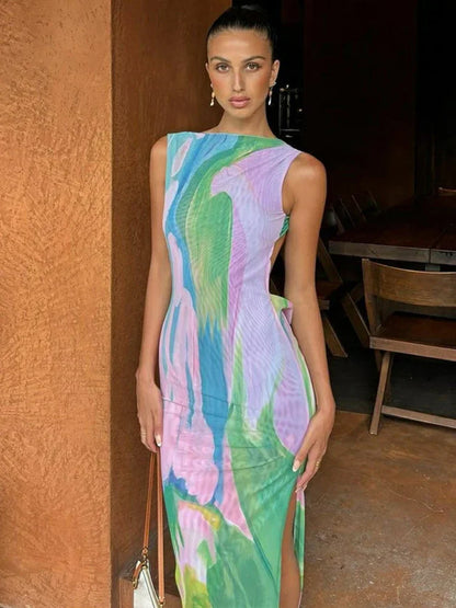 '- Watercolor Maxi Dress for Weddings and Garden Parties- - Chuzko Women Clothing