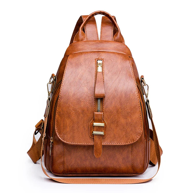 - Waterproof PU Leather Backpack for Daily Use- Brown- Pekosa Women Fashion
