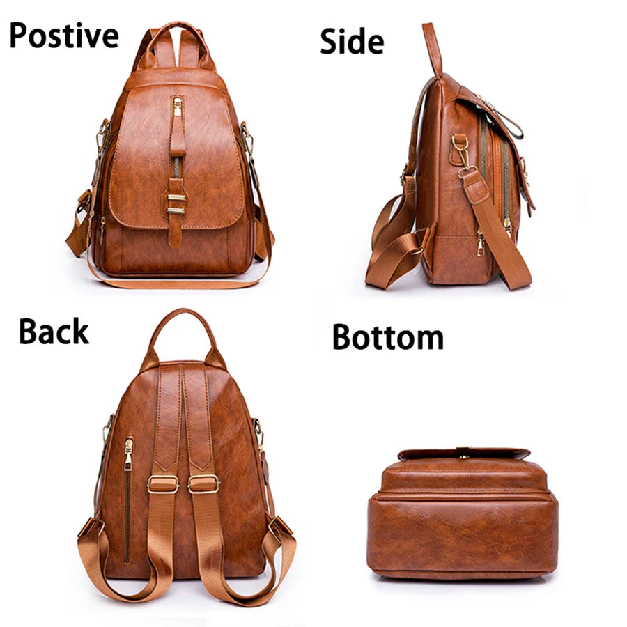 - Waterproof PU Leather Backpack for Daily Use- - Pekosa Women Fashion