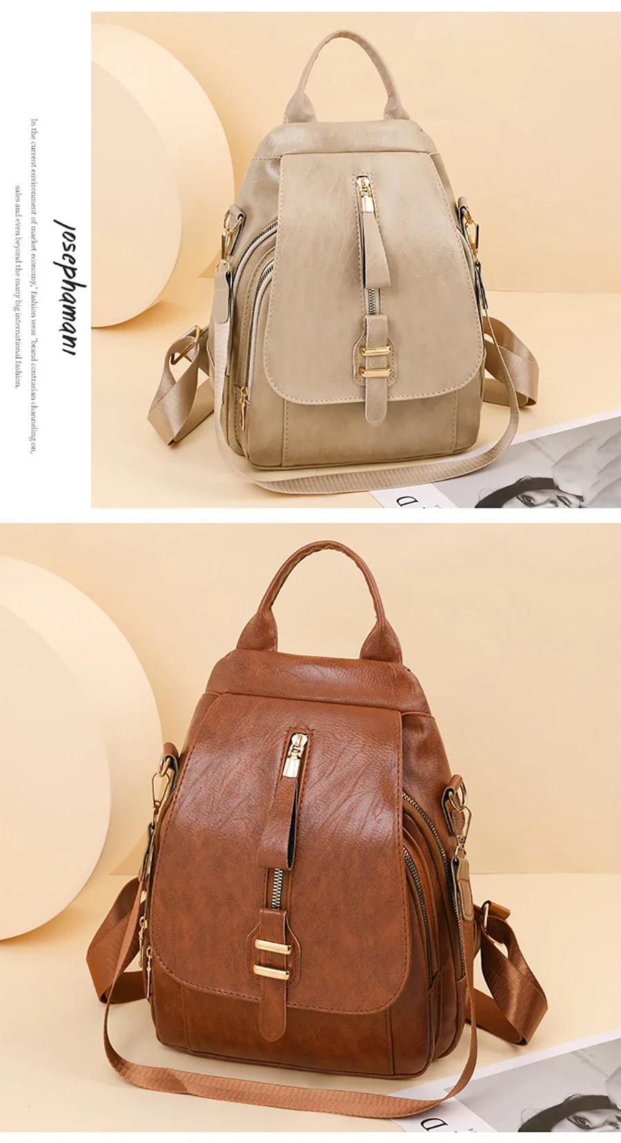 - Waterproof PU Leather Backpack for Daily Use- - Pekosa Women Fashion