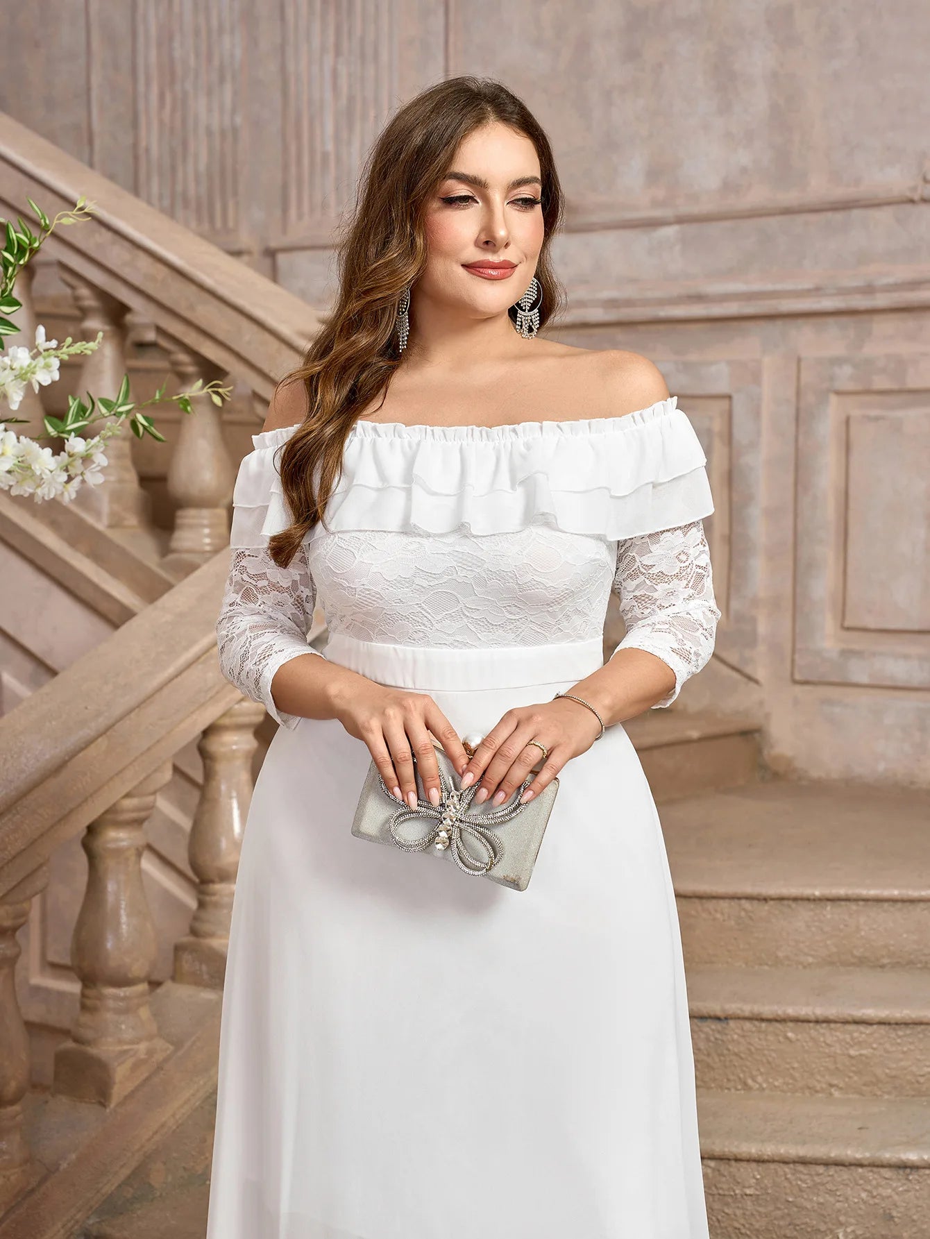 Wedding Dresses - Elegant A-Line Plus Size Wedding Dress with Lace Sleeves