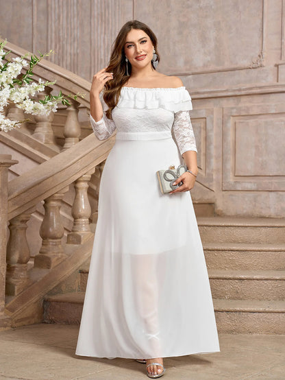 Wedding Dresses - Elegant A-Line Plus Size Wedding Dress with Lace Sleeves