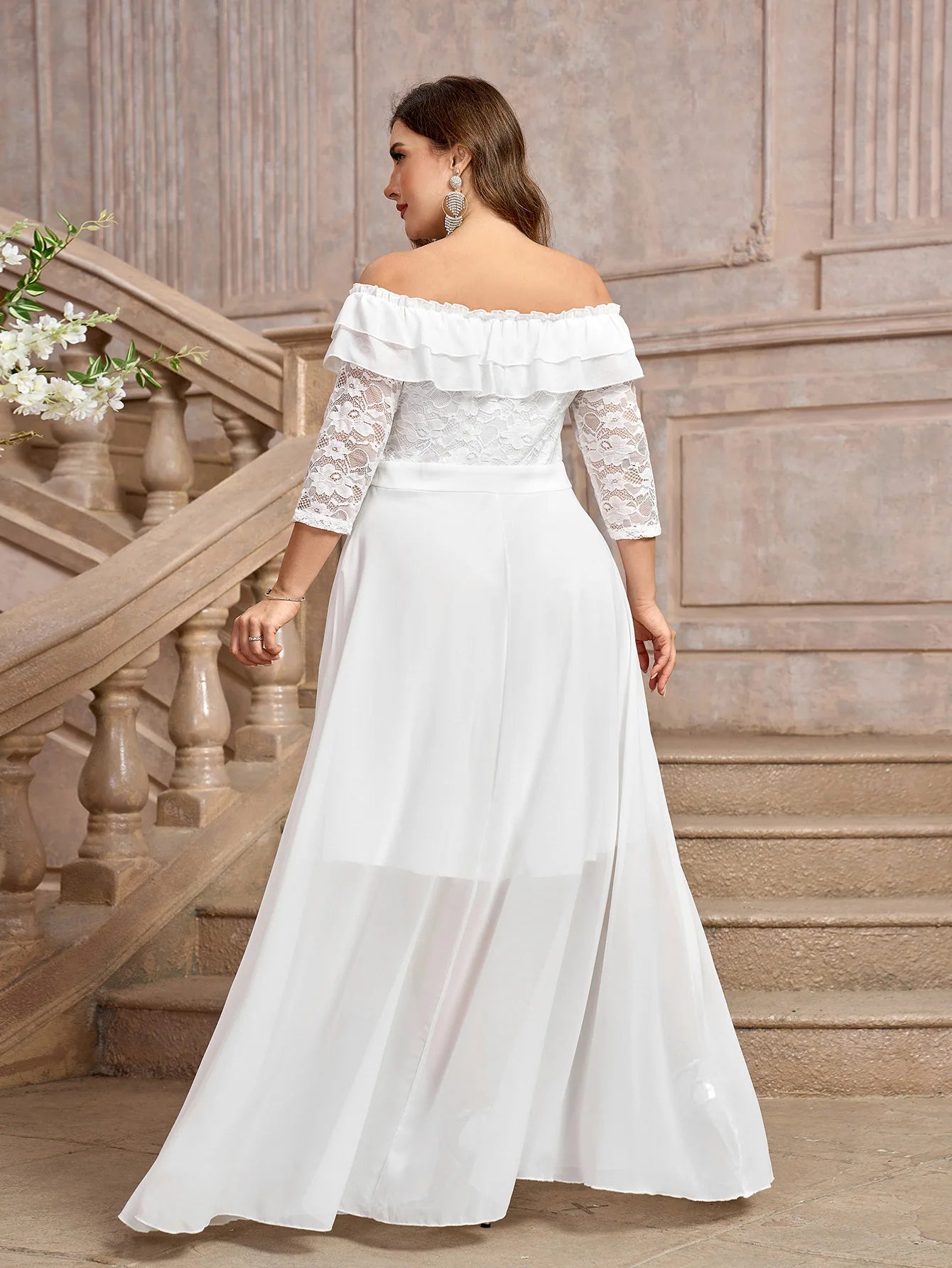 Wedding Dresses - Elegant A-Line Plus Size Wedding Dress with Lace Sleeves