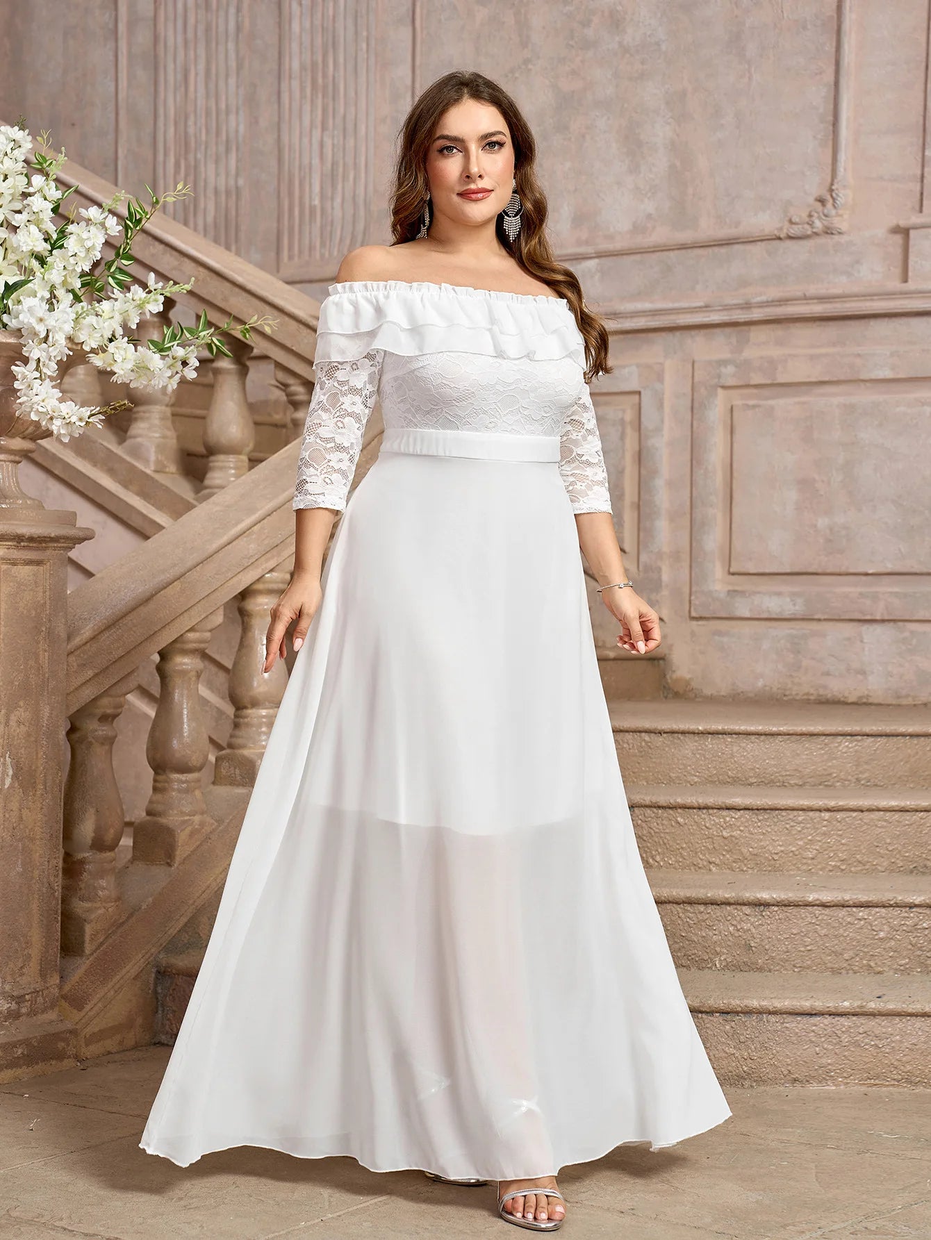 Wedding Dresses - Elegant A-Line Plus Size Wedding Dress with Lace Sleeves