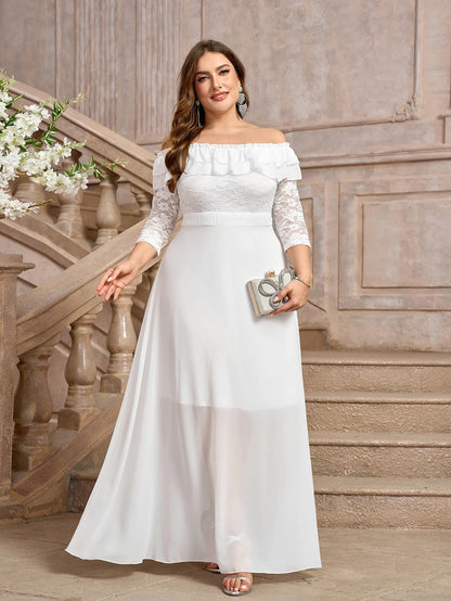 Wedding Dresses - Elegant A-Line Plus Size Wedding Dress with Lace Sleeves