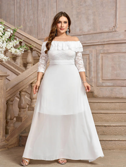 Wedding Dresses - Elegant A-Line Plus Size Wedding Dress with Lace Sleeves