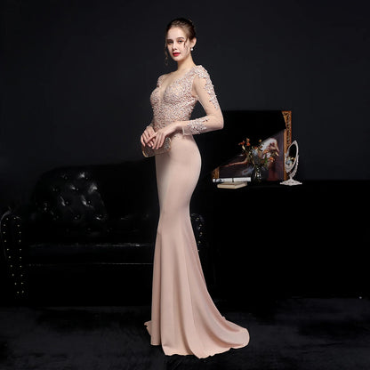 Wedding Dresses - Elegant Long Sleeve Satin Dress Mermaid Gown for Winter Weddings