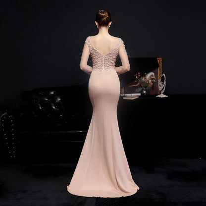 Wedding Dresses - Elegant Long Sleeve Satin Dress Mermaid Gown for Winter Weddings