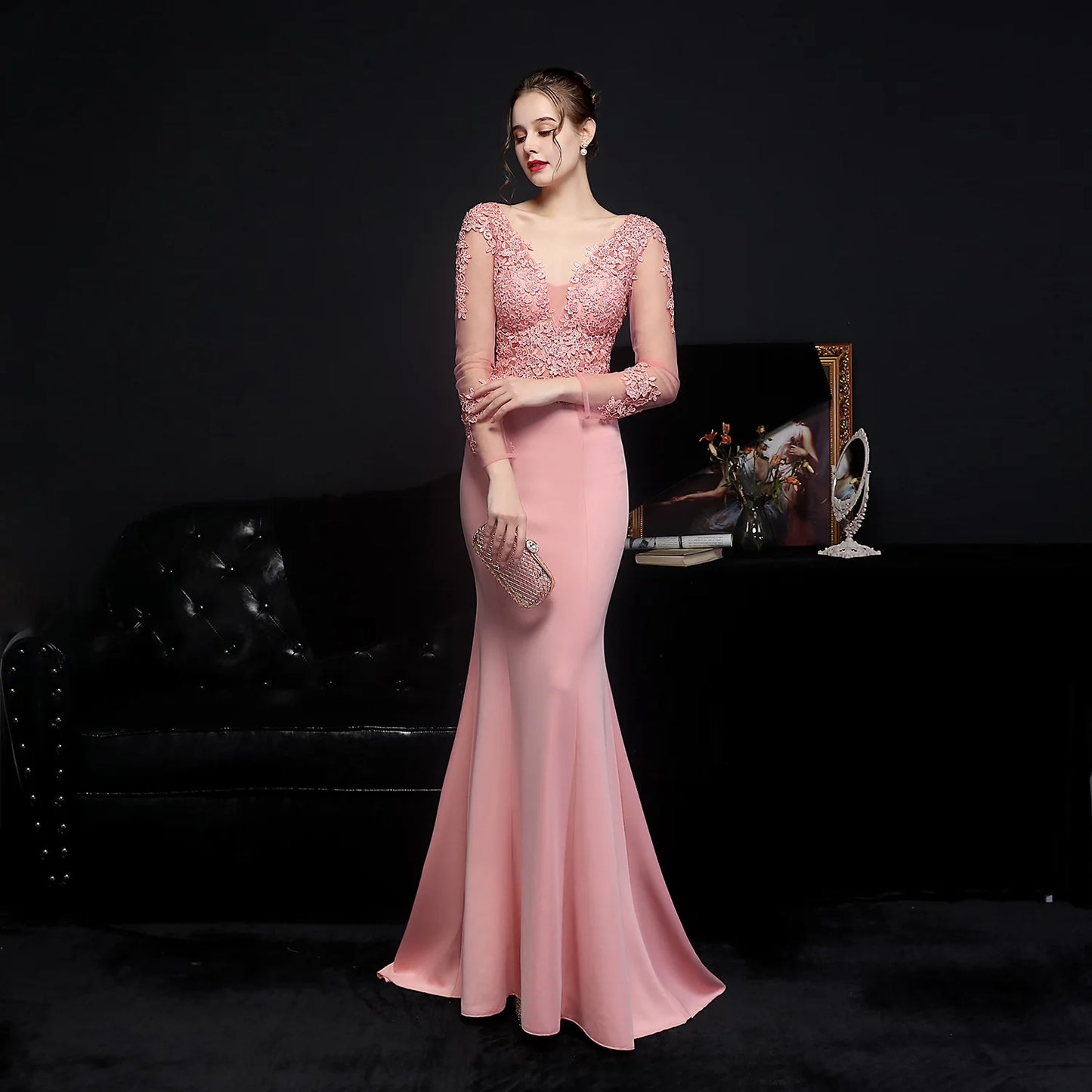 Wedding Dresses - Elegant Long Sleeve Satin Dress Mermaid Gown for Winter Weddings